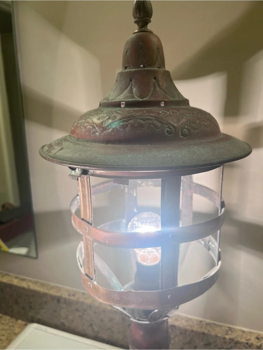 Vintage Copper Lantern Lamp - Home Accents 24.5” Tall & 9” Wide Great Patina